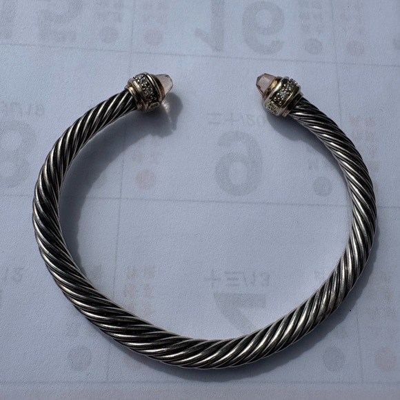 David Yurman sterling silver 5mm cable gold, Morganite with diamond bracelet - Picture 2 of 5